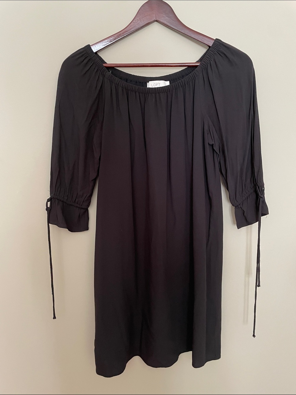 LOFT Black Off-Shoulder Tie-Sleeve Mini Dress Petites